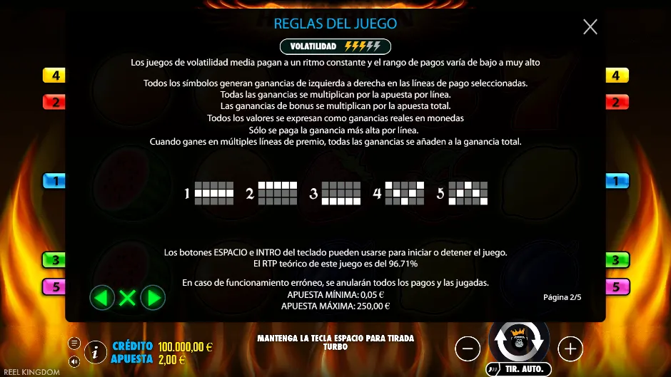 Reglas, RTP y volatilidad de Hot to Burn